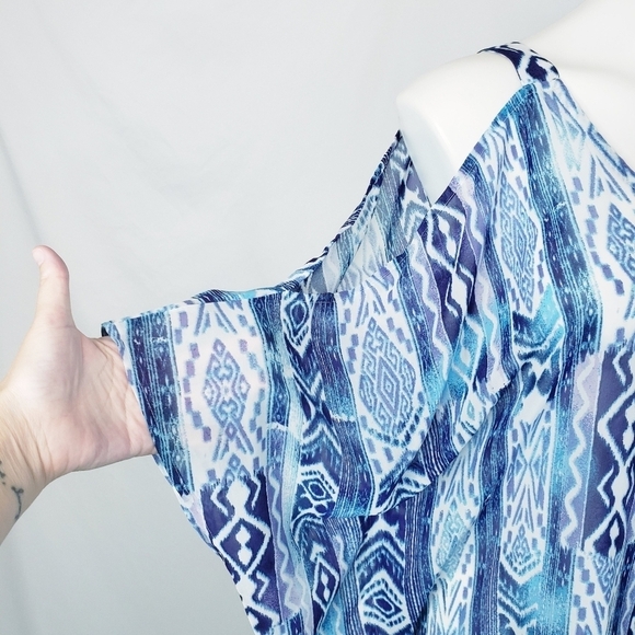 NWT Wendy Bellissimo Cold Shoulder Sheer Ikat Blouse Top - Picture 4 of 12